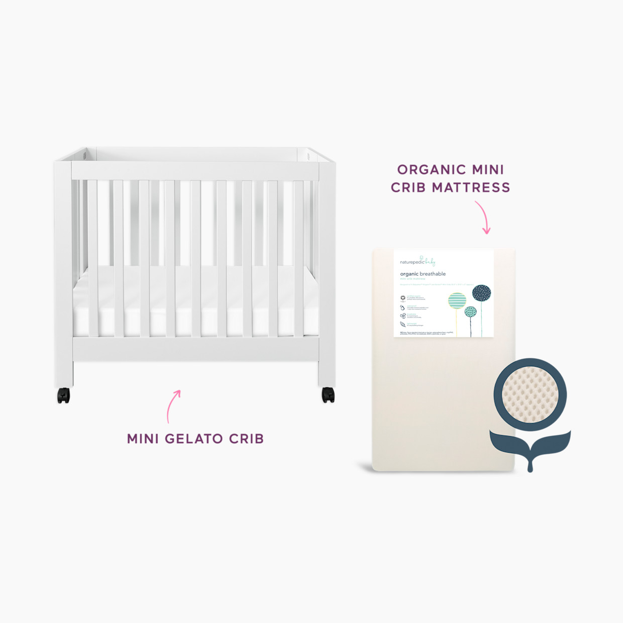 babyletto x Naturepedic Mini Origami Crib & Mini Organic Mattress Bundle - White.