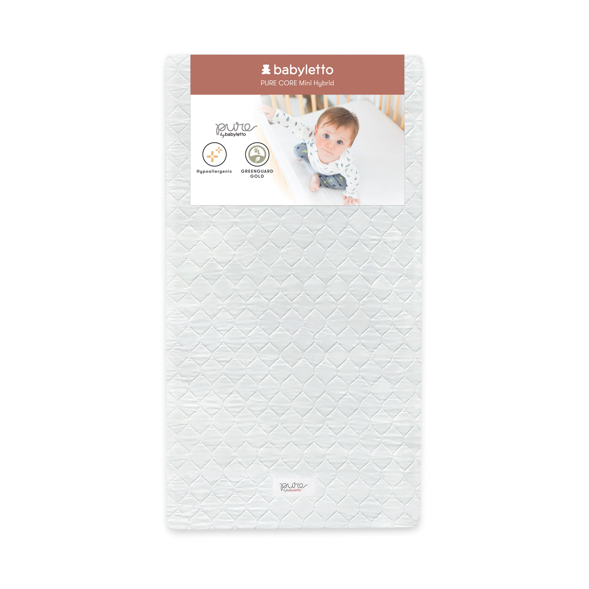 babyletto Mini Crib Size Pure Core Mattress with Hybrid Waterproof Cover.
