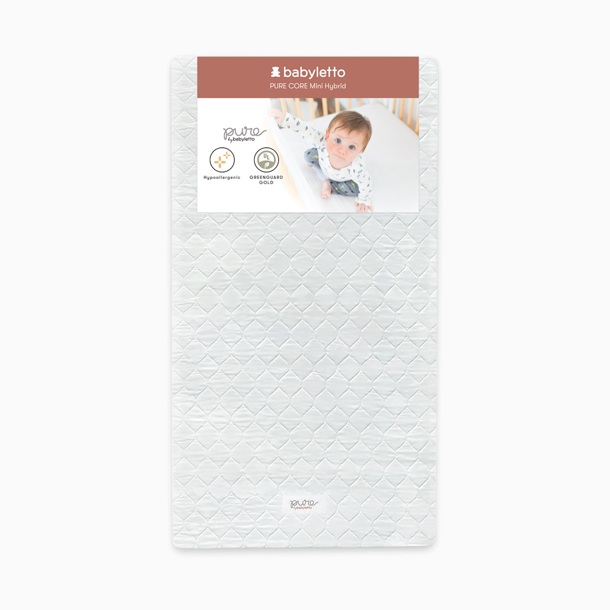 babyletto Mini Crib Size Pure Core Mattress with Hybrid Waterproof Cover.