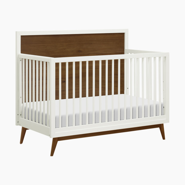 babyletto Palma 4-in-1 Convertible Crib with Toddler Bed Conversion Kit - Warm White With Natural Walnut.