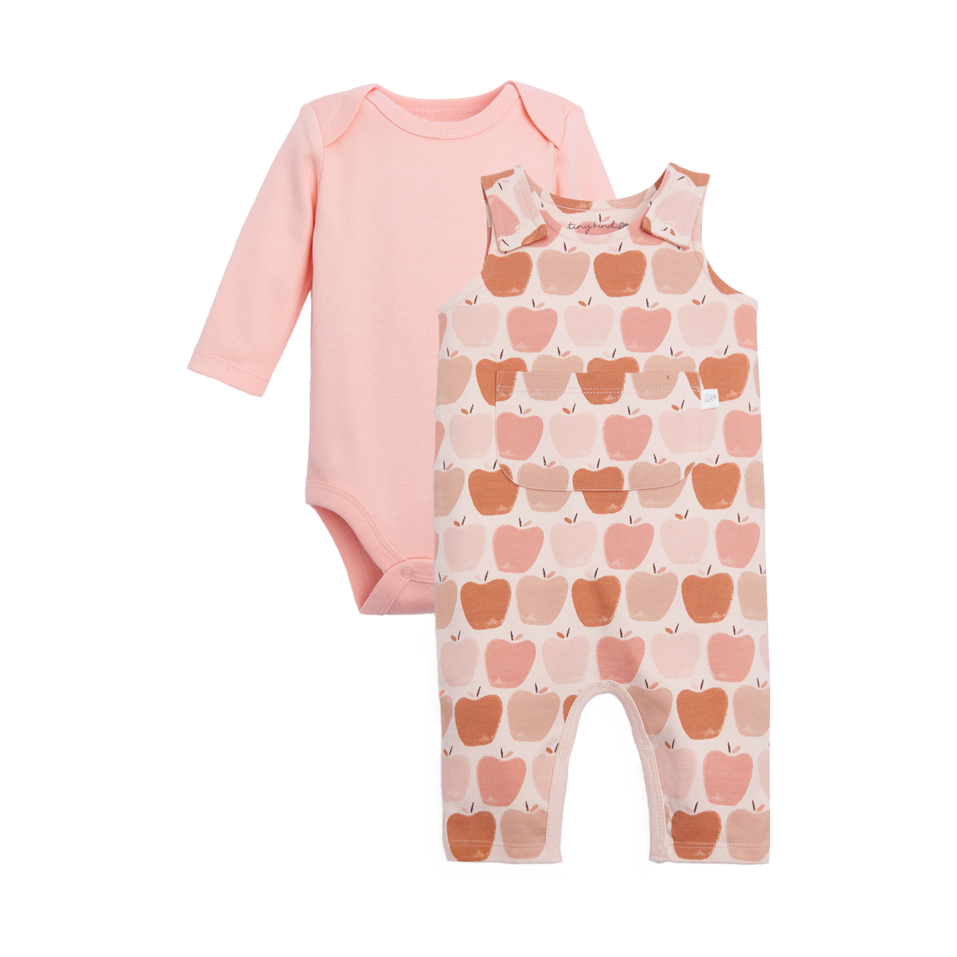 Tiny Kind Long Sleeve Bodysuit and Overall Set - Apples, 3-6 M.