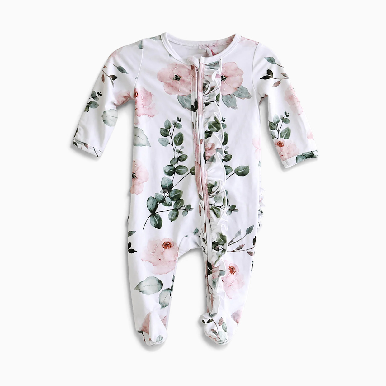 Caden Lane Ruffle Zipper Footie - Millie's Dusty Rose Floral, 3-6 M.