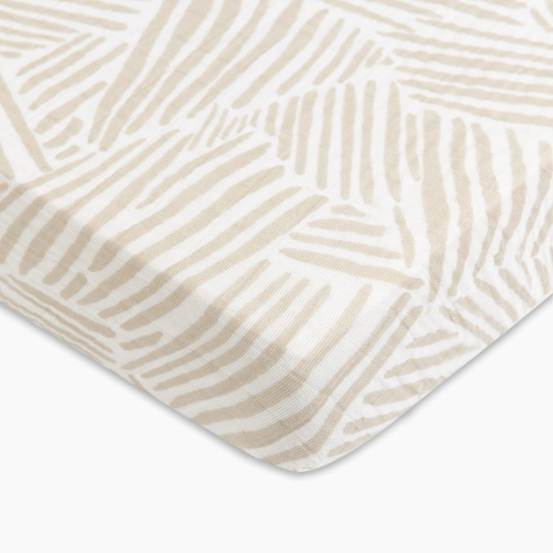 babyletto Mini Crib Sheet in GOTS Certified Organic Muslin Cotton - Oat Stripe.