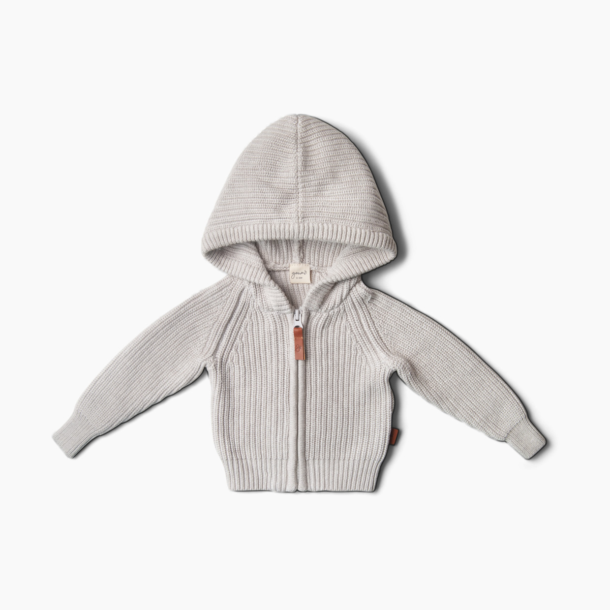 Goumi Kids Organic Cotton Knit Hoodie - Storm Gray, 0-3 Months.