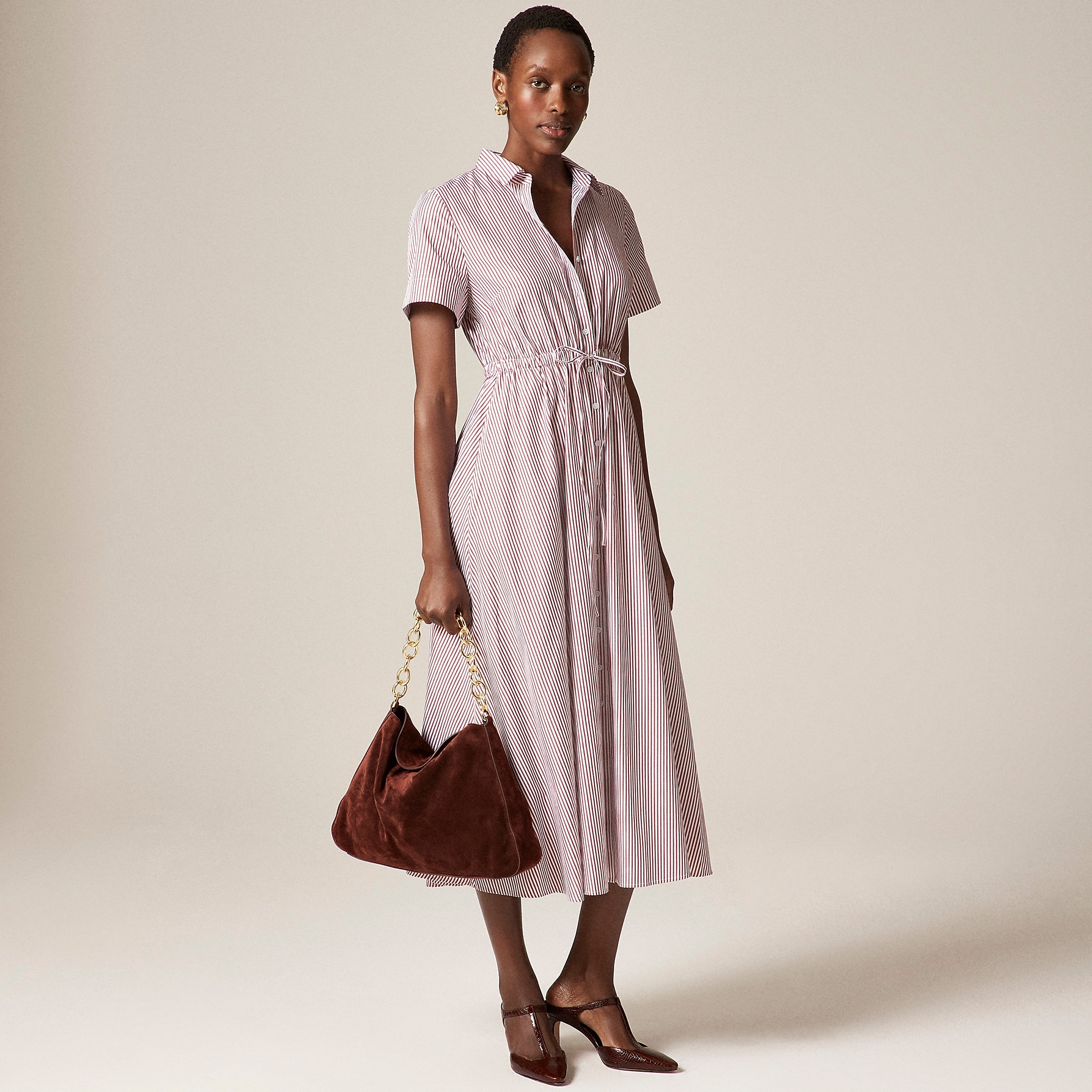Cerise Shirt-dress In Striped Cotton Poplin.