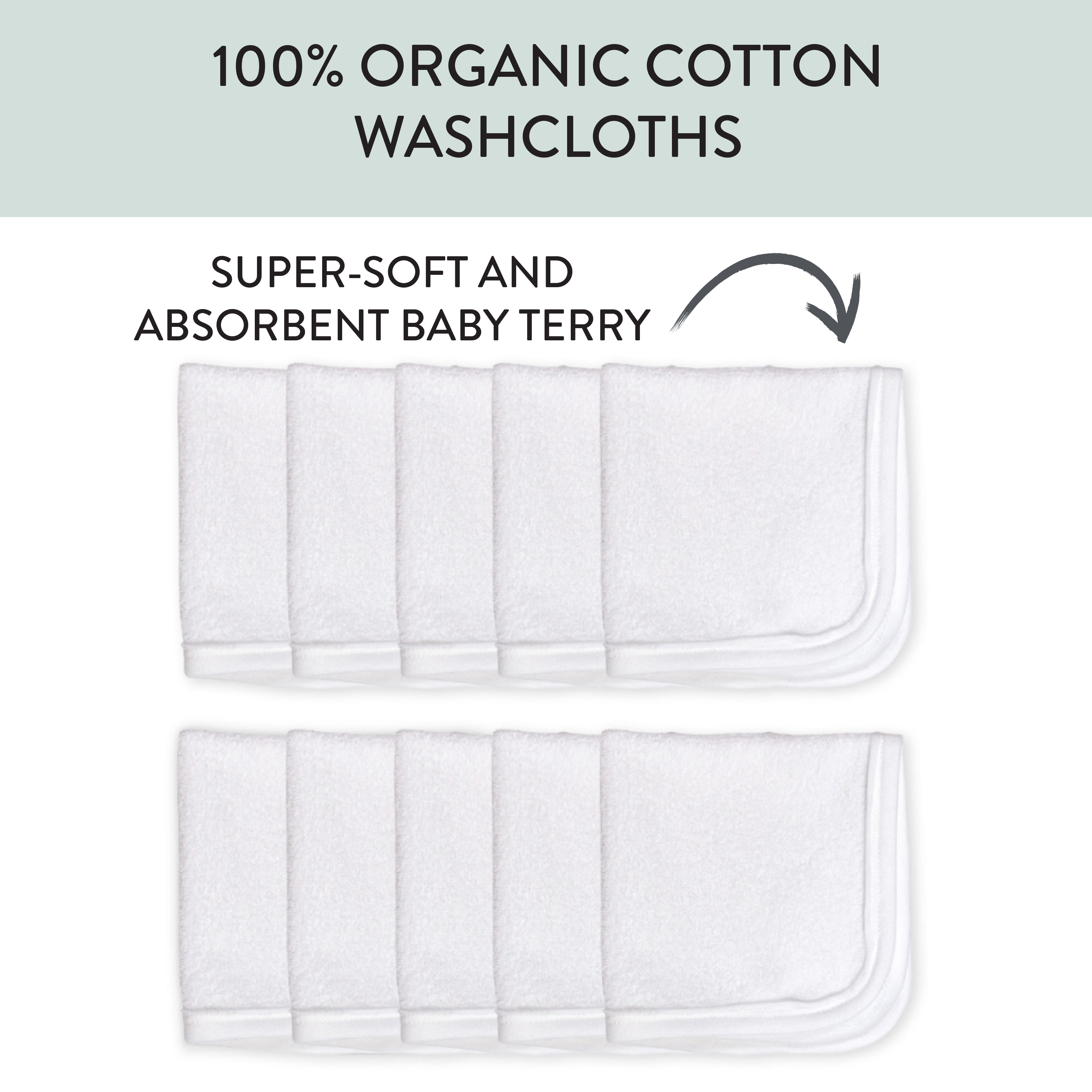Honest Baby Clothing 10-Pack Organic Cotton Baby Terry Wash Cloths - White, Os.