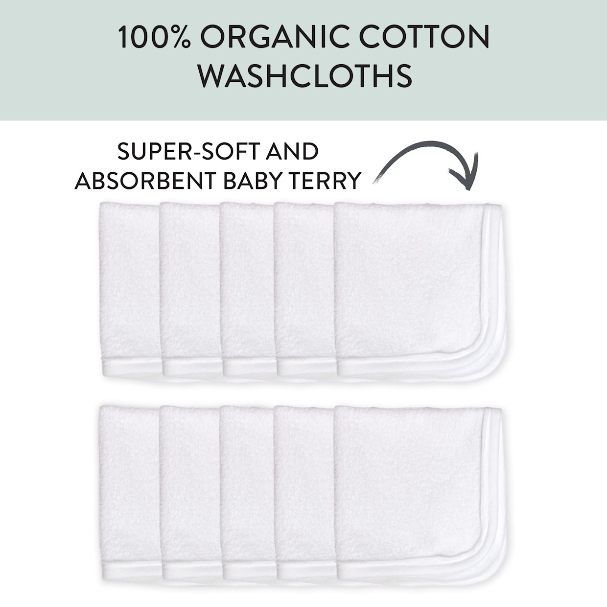 Honest Baby Clothing 10-Pack Organic Cotton Baby Terry Wash Cloths - White, Os.