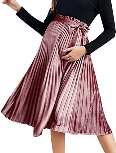 FUNJULY Velvet A Line Pleated Skirt with Belt.
