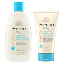 Bundle of Aveeno Baby Healthy Start Newborn Wash, Hypoallergenic Baby Body Wash with Prebiotic Oat, Fragrance-Free, 8 fl. oz + Newborn Balm, Baby Skin Balm with Prebiotic Oat , Fragrance-Free, 5 oz