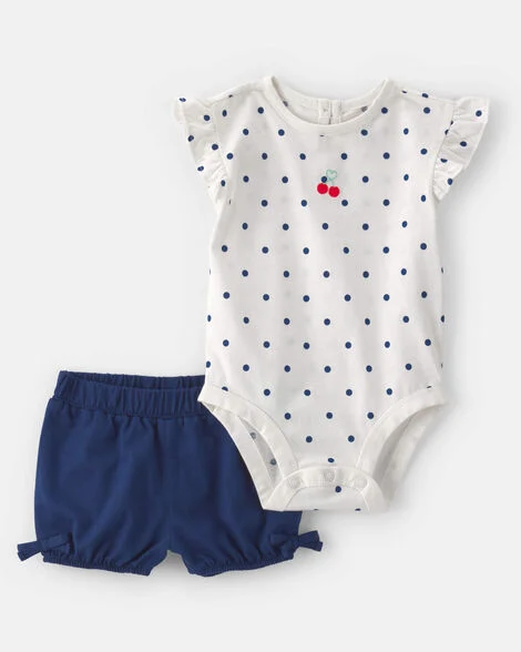 Carter's Cherry Polka Dots Short-Sleeve Bodysuit & Short Set.