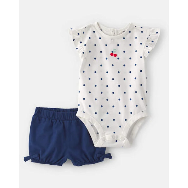 Carter's Cherry Polka Dots Short-Sleeve Bodysuit & Short Set.