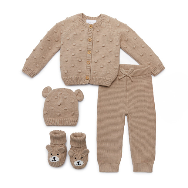 Tiny Kind 4-Piece Sweater Gift Set - Linen, 0-3 M.