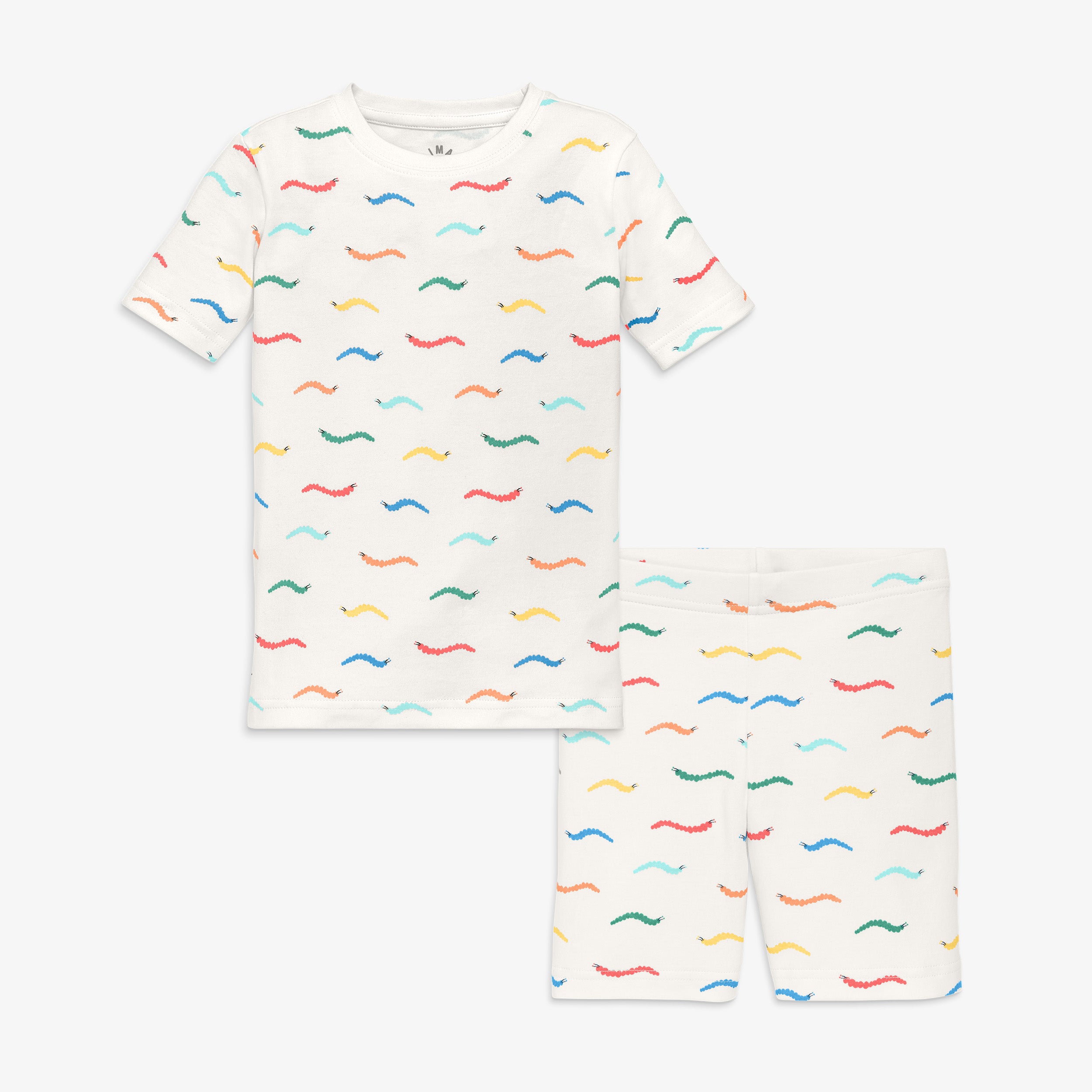 Primary Kids organic PJ set in rainbow critters.