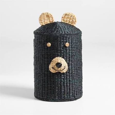 Black Bear Woven Kids Hamper with Handles.