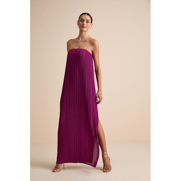 Pleated Strapless Maxi Dress.