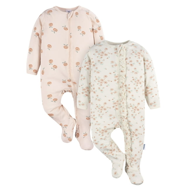 Gerber Baby Girl Sleep´N Play Footed Cotton Pajamas, 2-Pack .
