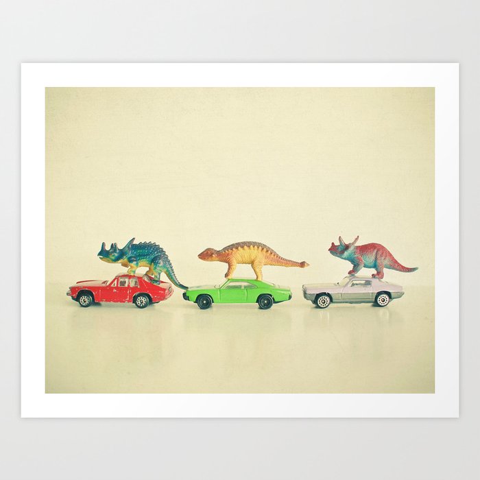 Cassia Beck Dinosaurs Ride Cars Art Print.