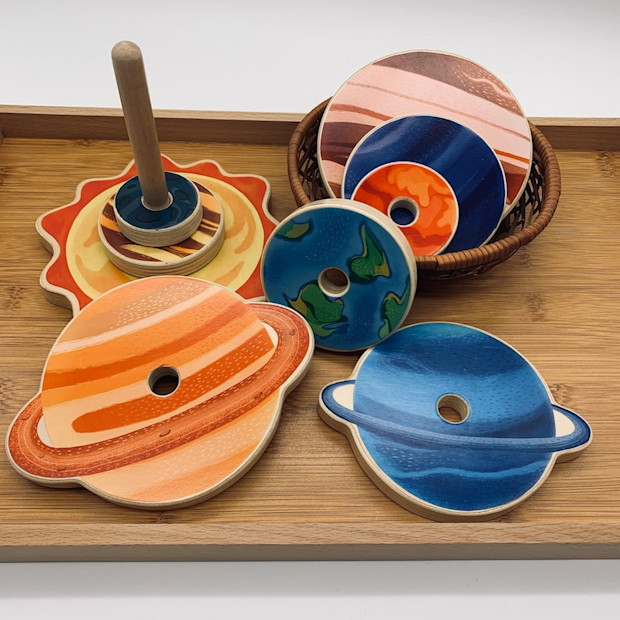 Deedallnc Wooden Planets Ring Stacking Toy.