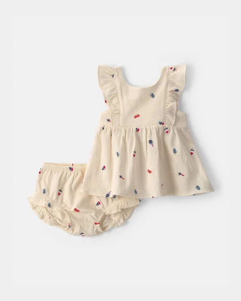 Baby Girl 2-Piece Fourth of July Top & Short Set.