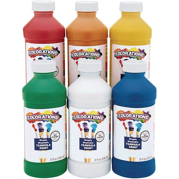 Washable Tempera Paint, Set of 6 Colors.