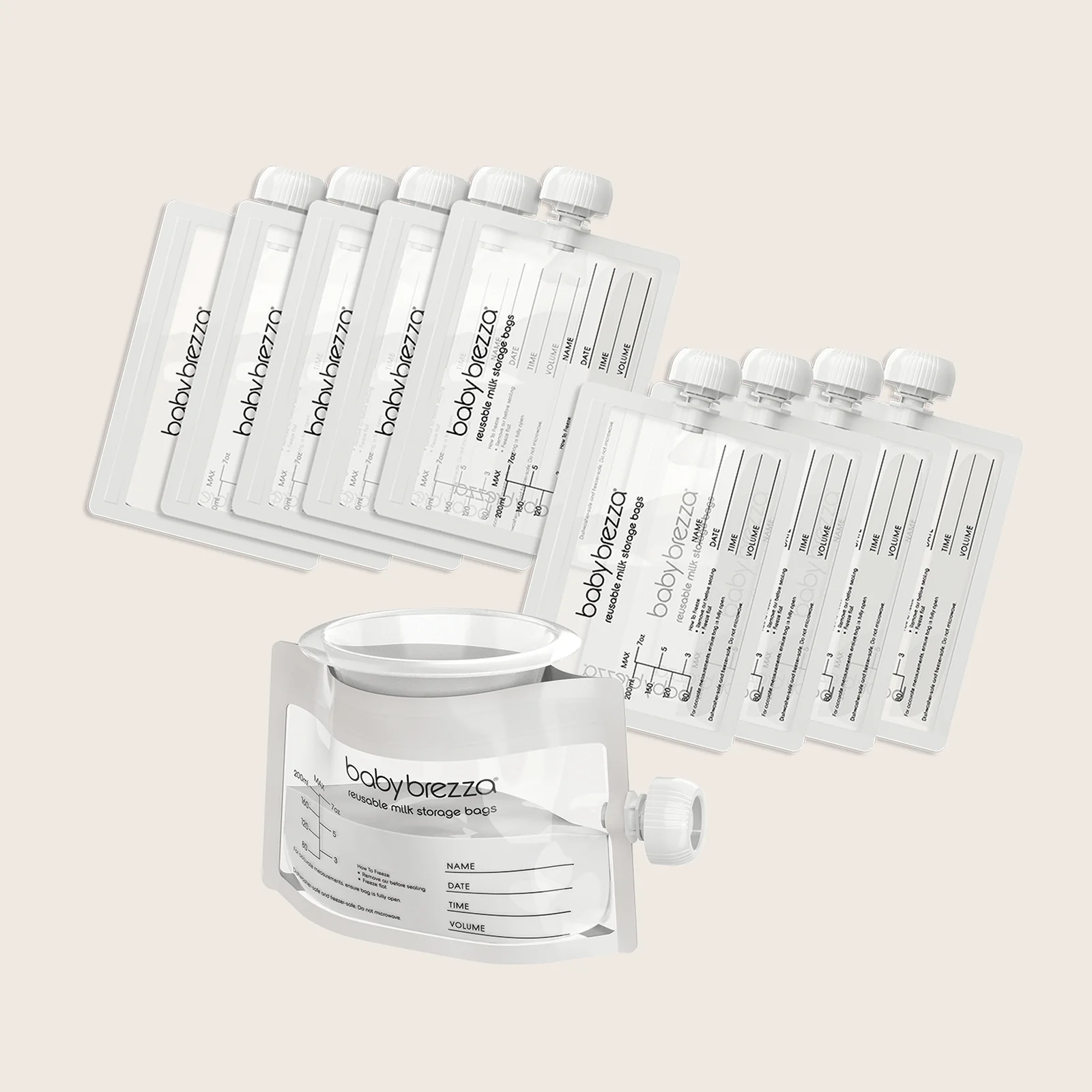 Reusable Breastmilk Storage Bags, 10 Pack, Includes Filling Funnel – Baby Brezza