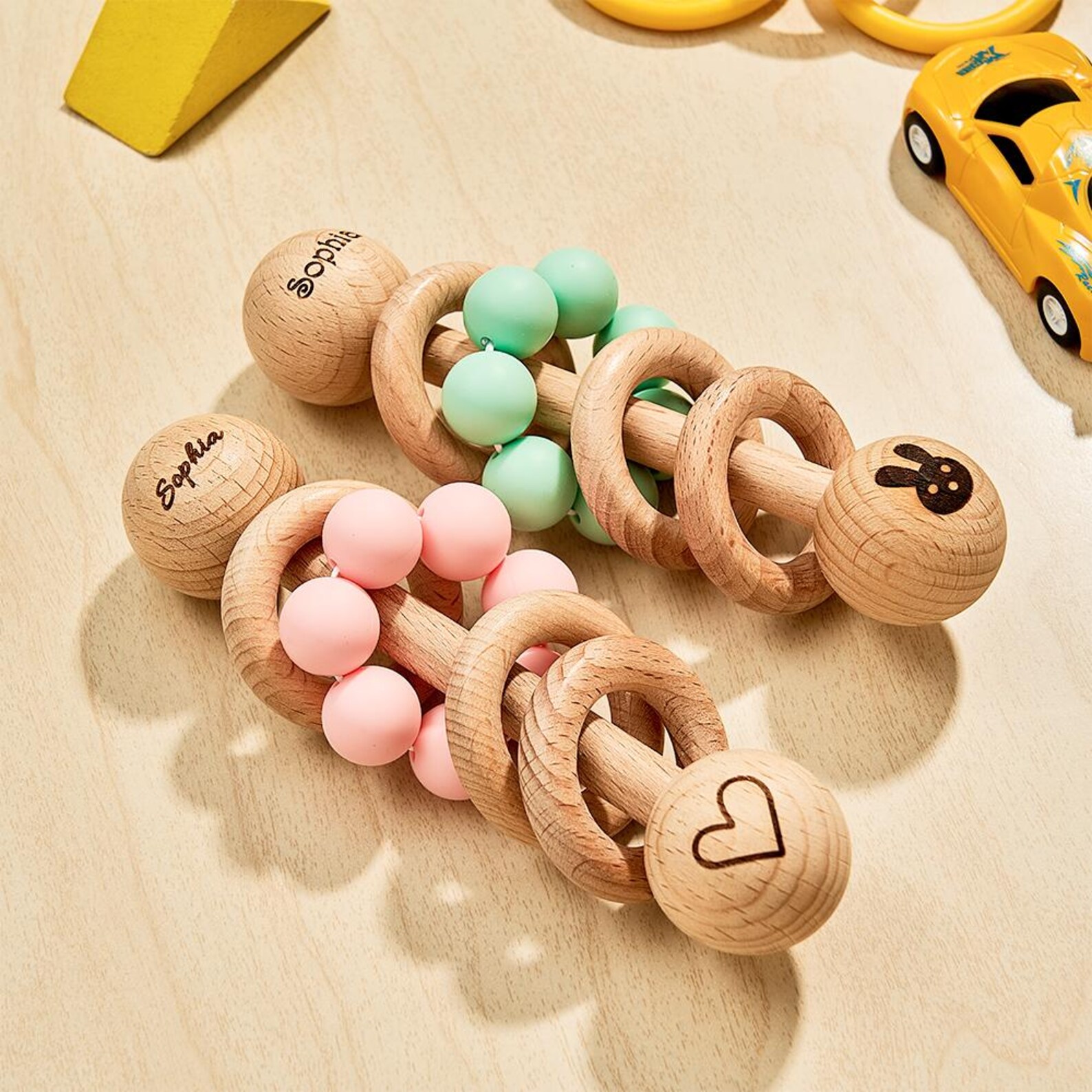 Personalized Wooden Baby Rattle.