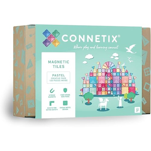 CONNETIX Magnetic Tiles Pastel Creative Pack, 120 Pieces.