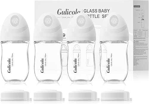 Gulicola Natural Glass Baby Bottles (4-Pack).