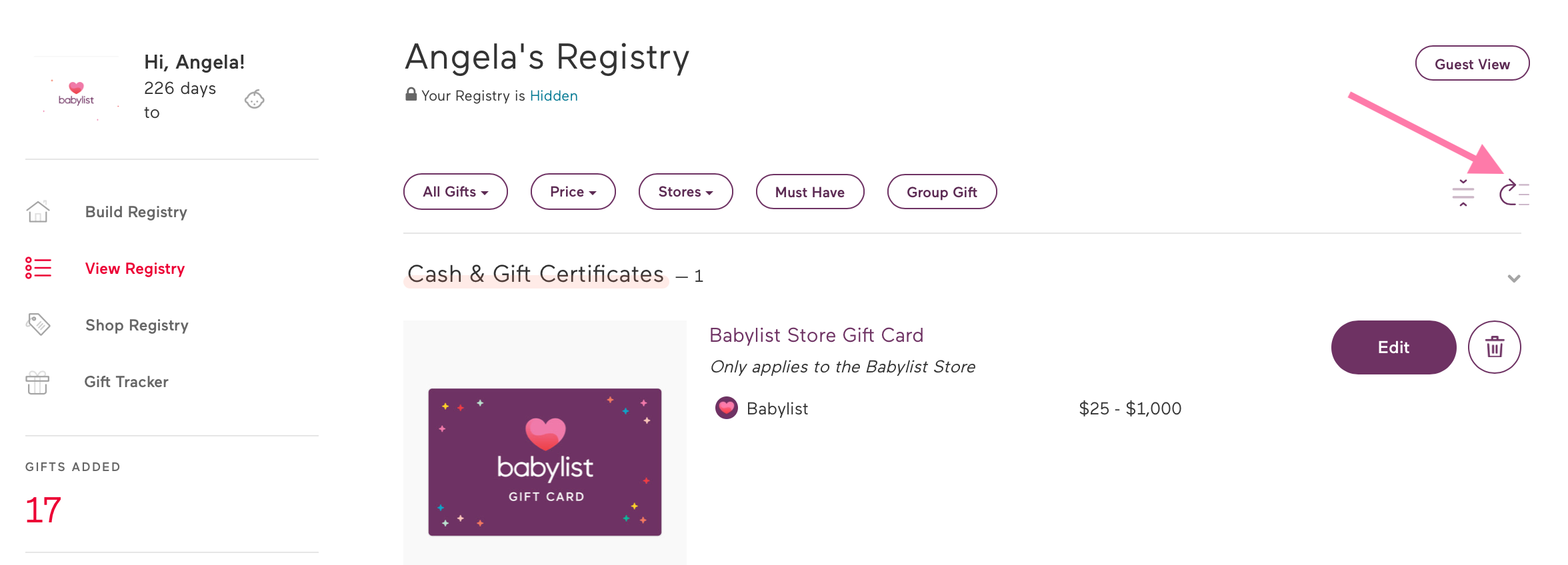 Babylist store gift registry