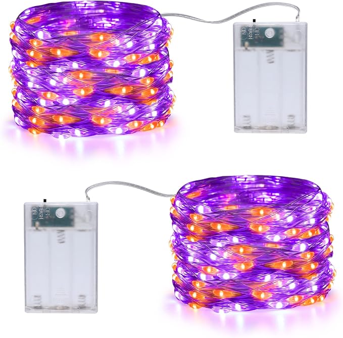 Joomer Orange Purple Halloween Fairy Lights, 2-Pack.