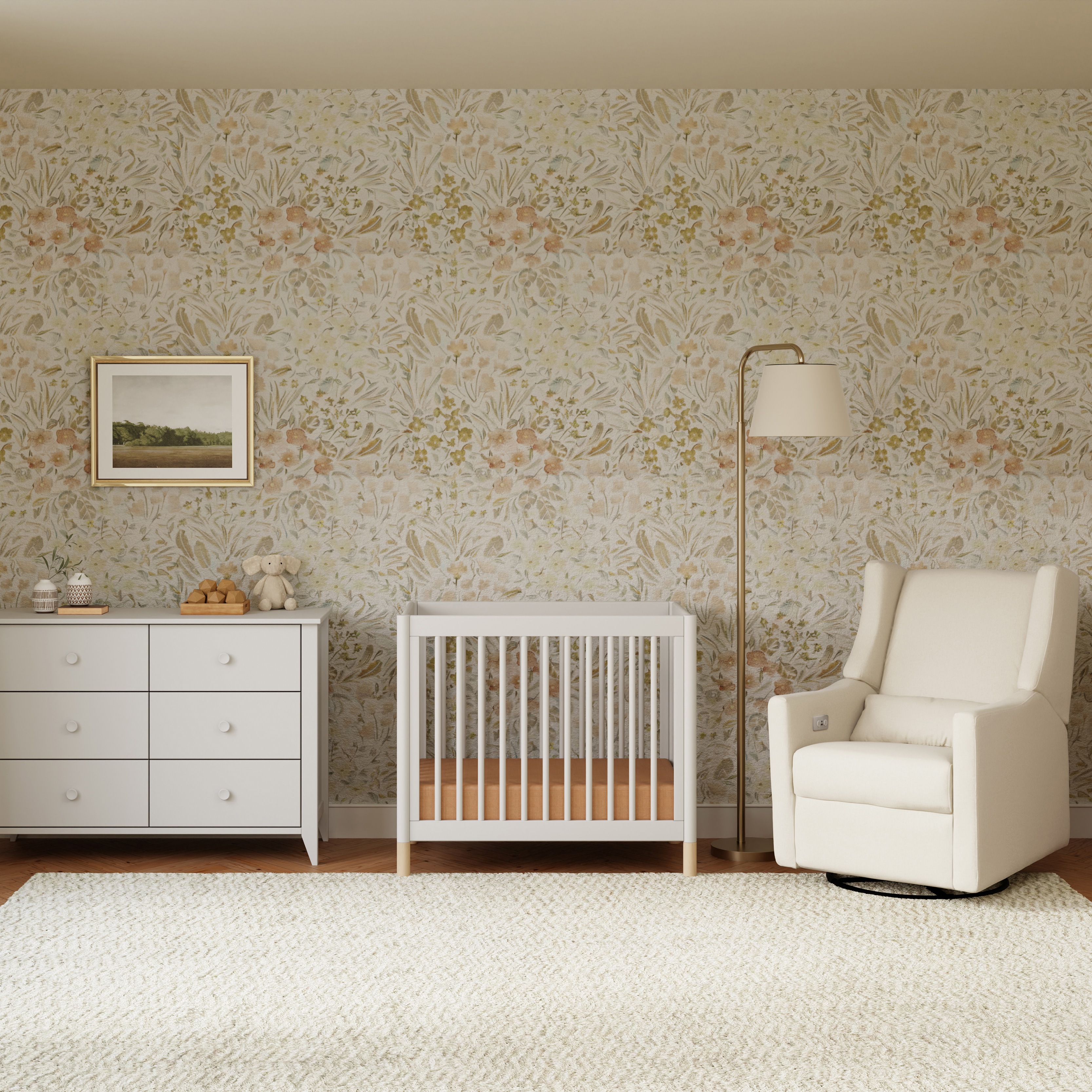 babyletto Gelato 4-in-1 Convertible Mini Crib - White Finish With Washed Natural Feet.