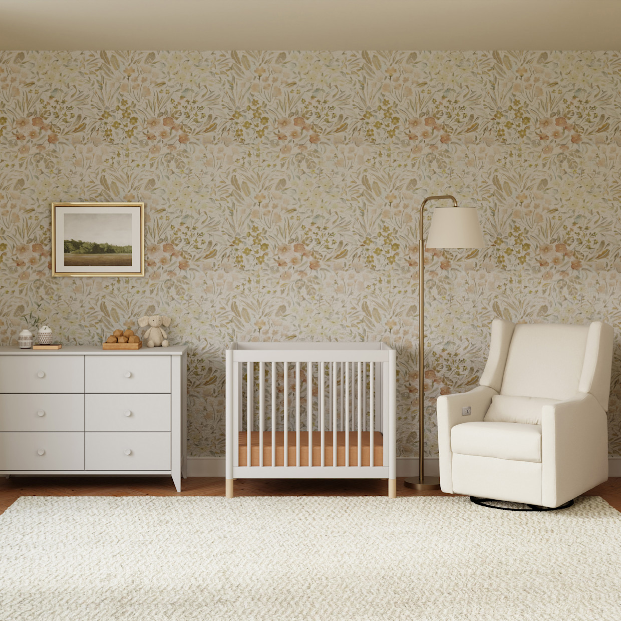 babyletto Gelato 4-in-1 Convertible Mini Crib - White Finish With Washed Natural Feet.