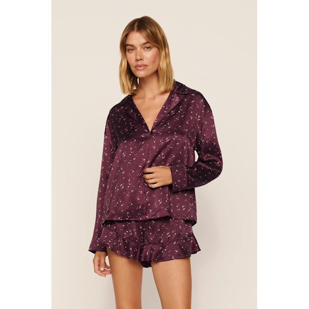 eberjay Washable Silk Printed Ruffle Long Sleeve & Short PJ Set.