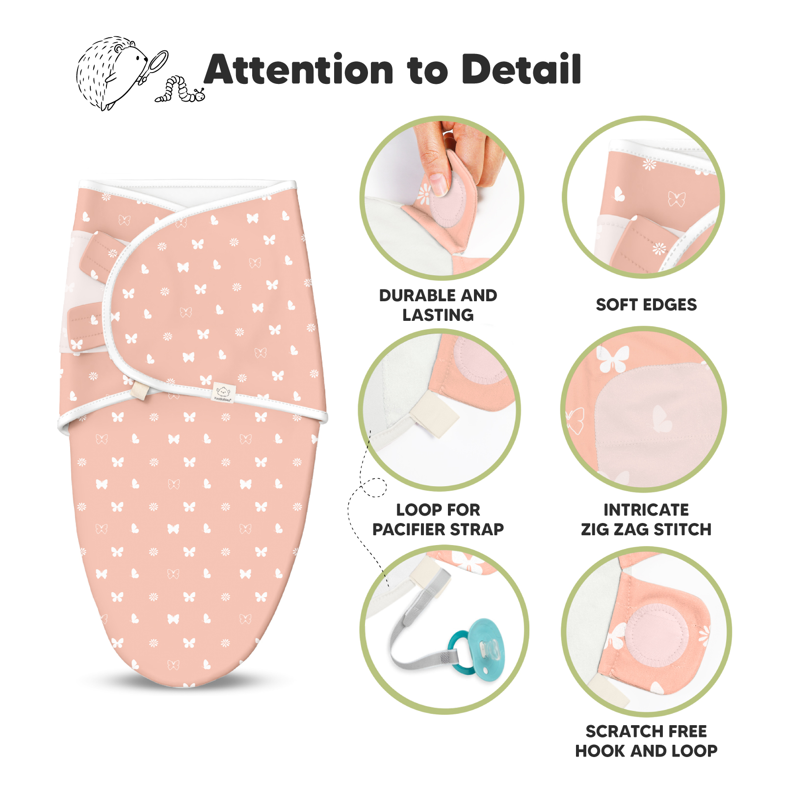 KeaBabies Soothe Swaddle Wraps (3 Pack) Butterflies, One Size, 3