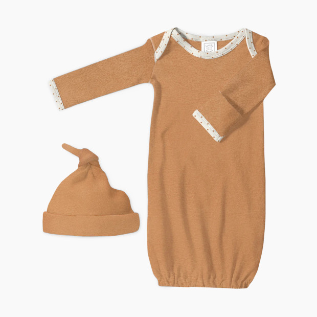 SwaddleDesigns Cotton Knit Long-sleeve Pajama Gown with Mitten Cuffs and Knotted Hat - Heathered Butterum, Newborn (0-3 Months).