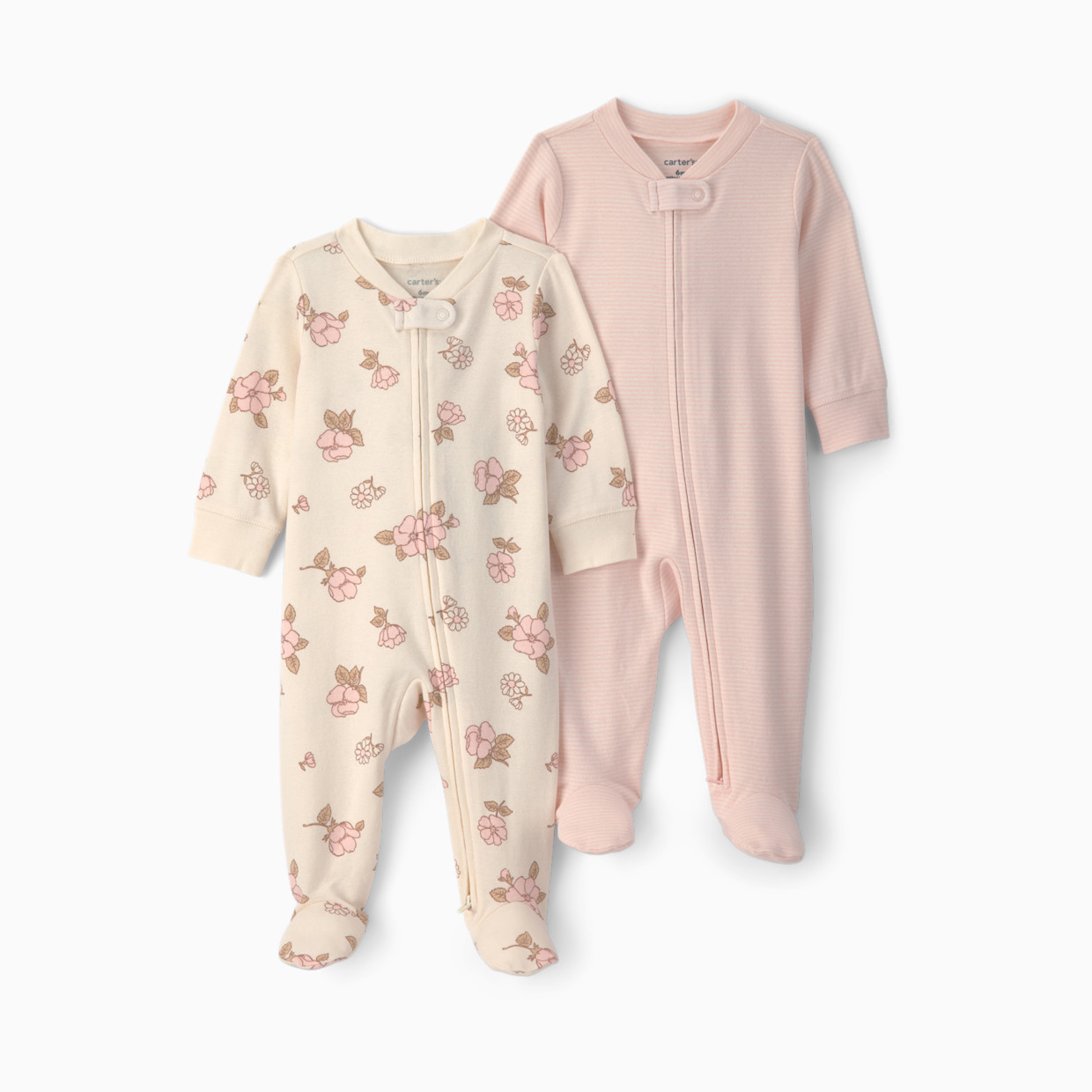 Carter's Snug Fit Sleep & Play Pajamas (2 Pack) - Pink Striped Flower, 6M.