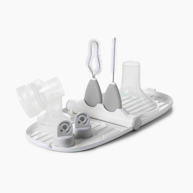 OXO Tot Breast Pump Parts Drying Rack with Detail Brushes - Grey.
