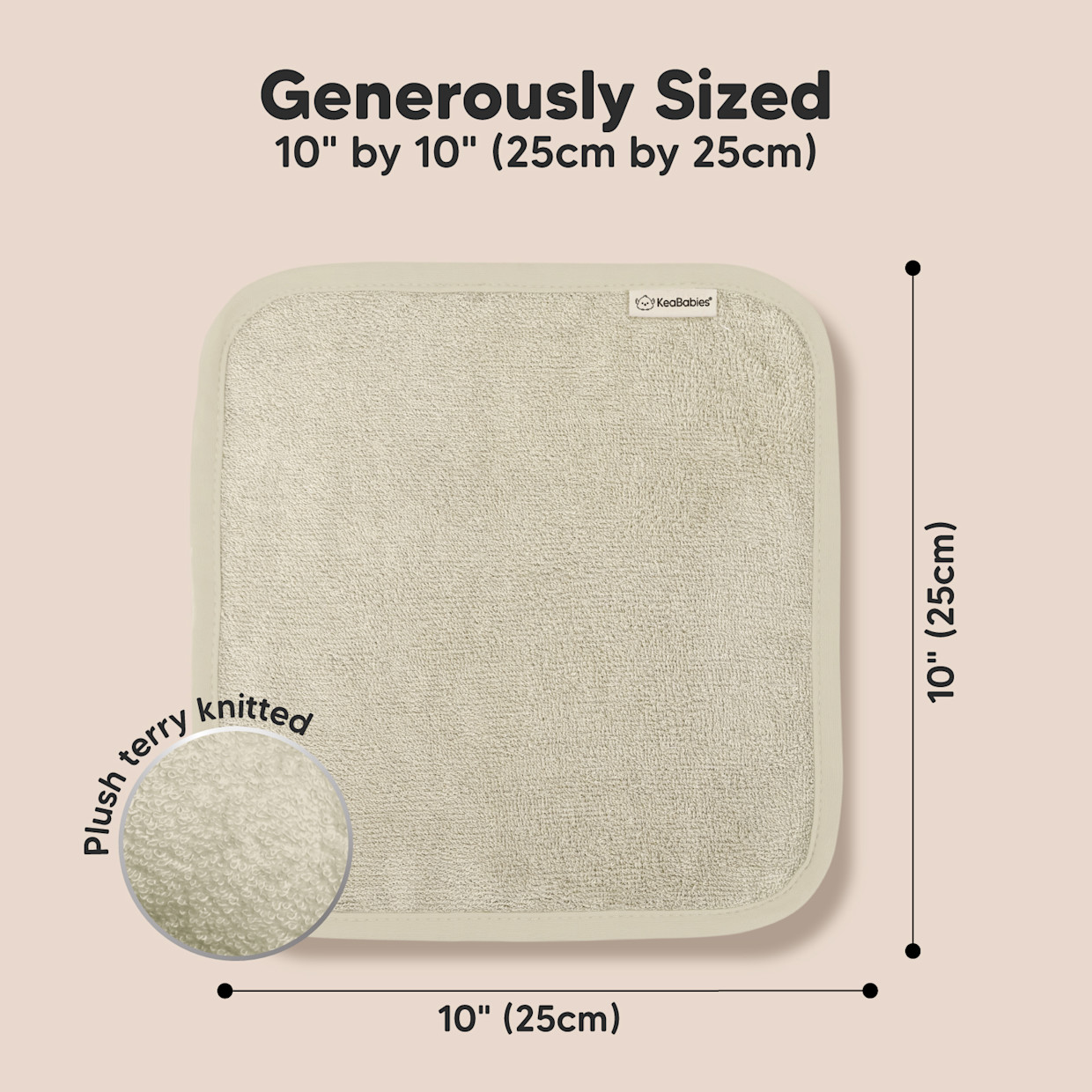 KeaBabies Deluxe Baby Bamboo Viscose Washcloths (6 Pack) - Stone, 6.