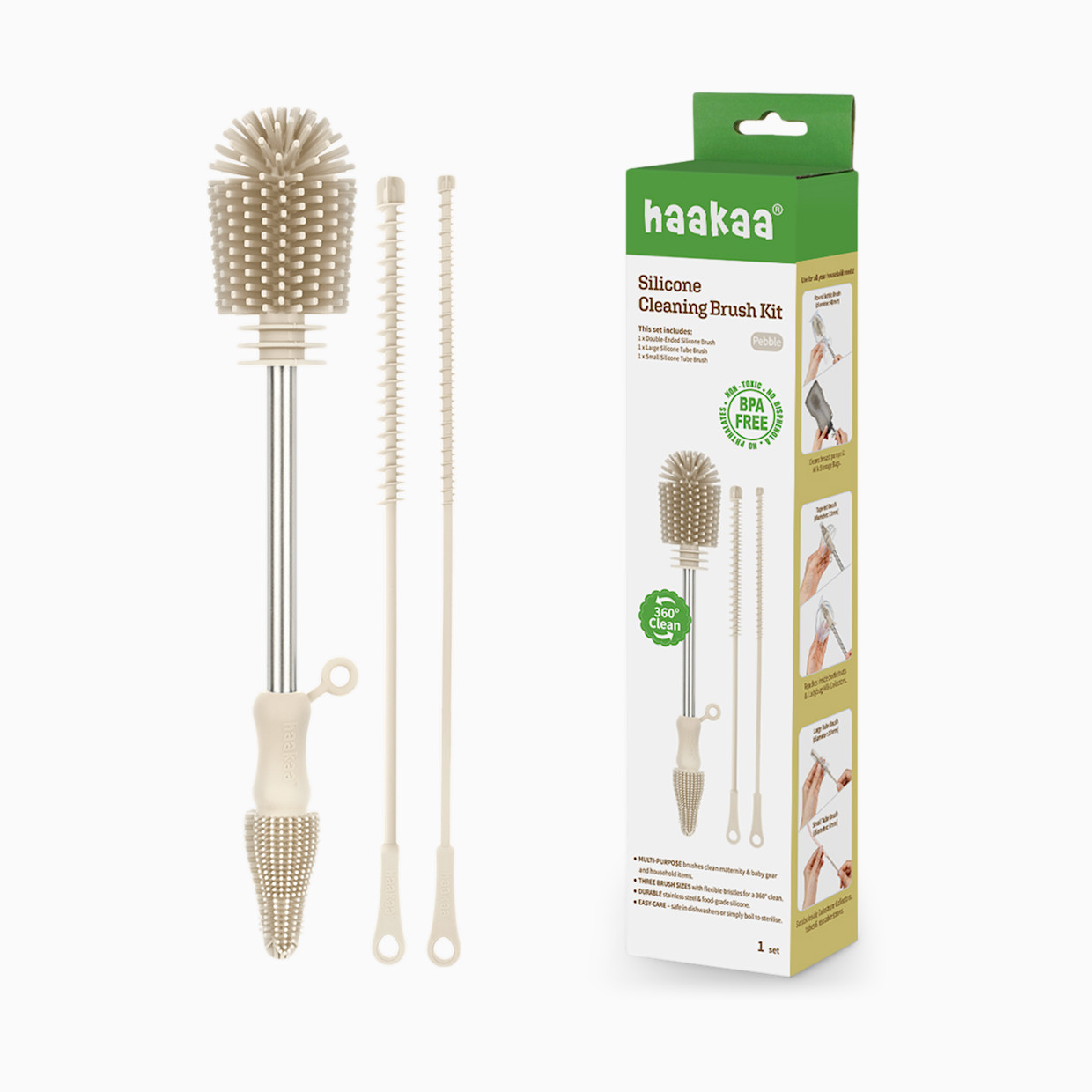Haakaa Silicone Cleaning Brush Kit - Pebble.