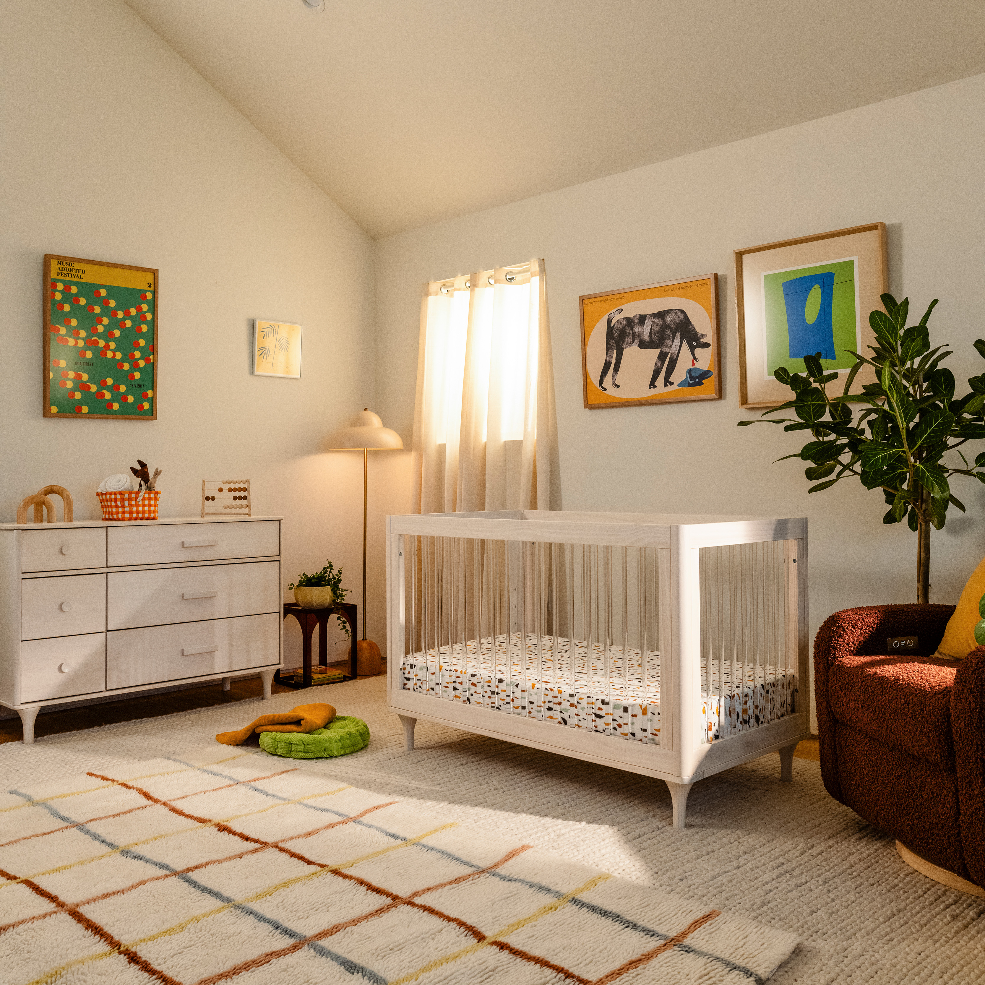 babyletto Lolly 3-in-1 Convertible Crib with Toddler Bed Conversion Kit - Washed Natural/Acrylic.