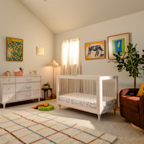 Crib in a living room setting