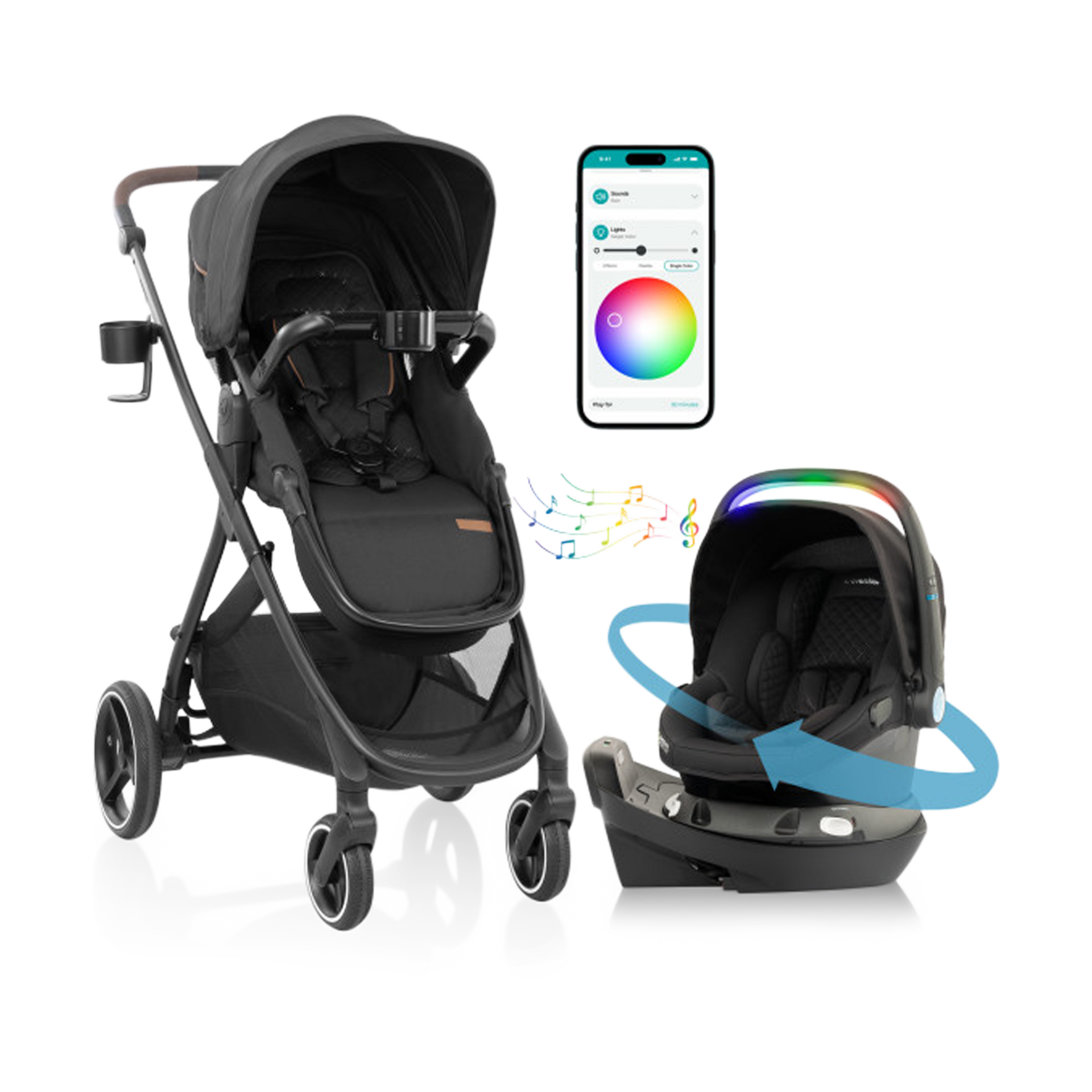 Shyft Intuiti+ Travel System featuring Revolve180 LiteMax™ NXT Rotating Infant Car Seat with SensorySoothe