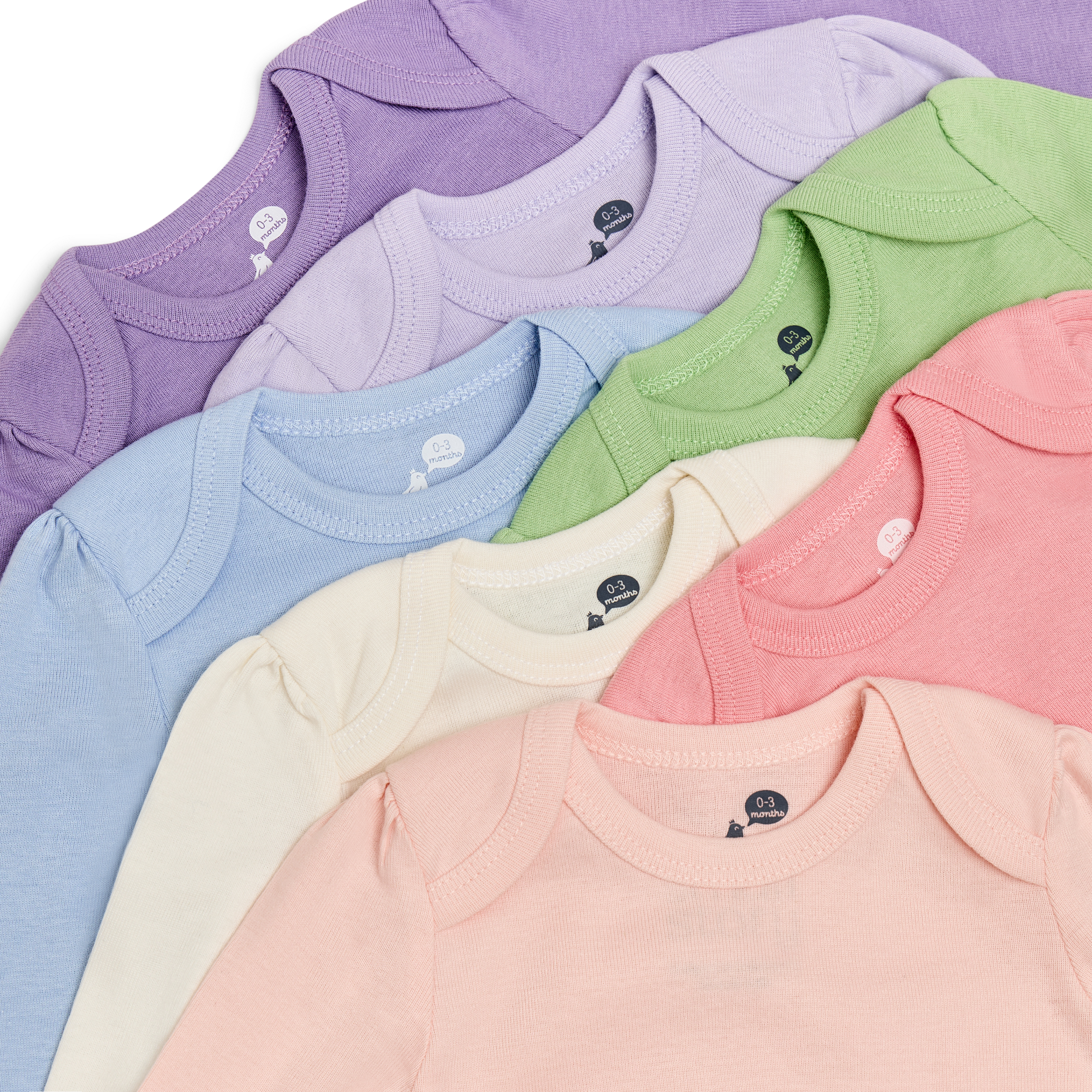 Small Story Organic Cotton Solid Long Sleeve Bodysuit (7 Pack) - Soft Rainbow, 3-6 M.