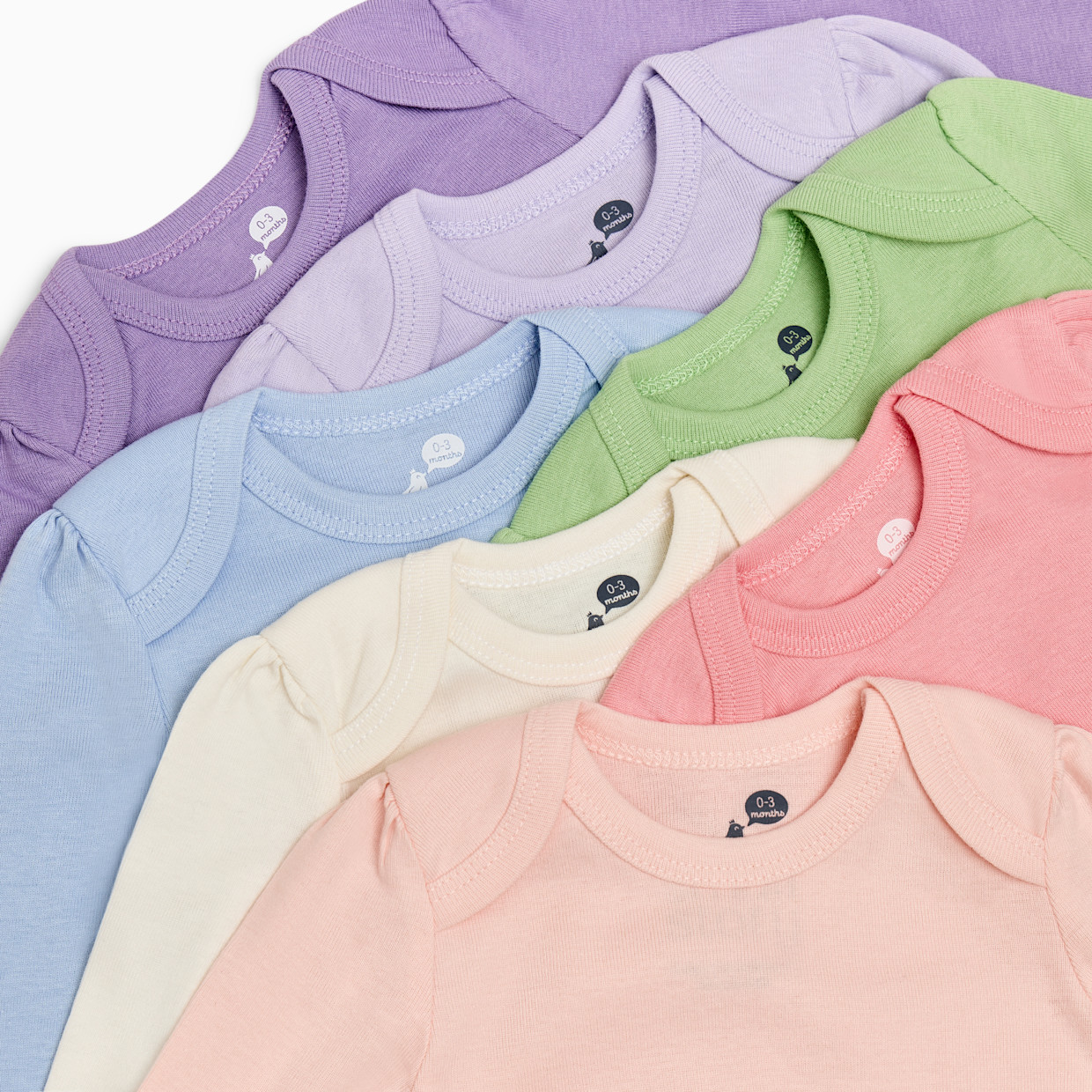 Small Story Organic Cotton Solid Long Sleeve Bodysuit (7 Pack) - Soft Rainbow, 3-6 M.