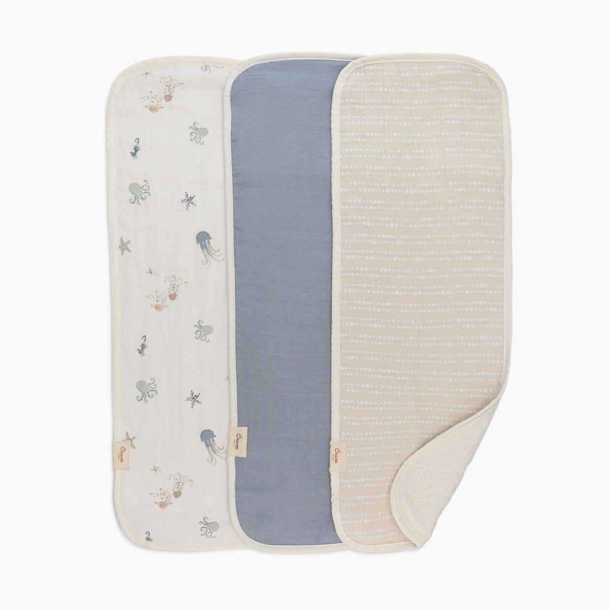 Crane Baby Cotton Muslin and Terry Burp Cloth Set (3 Pack) - Cove Sea Life.