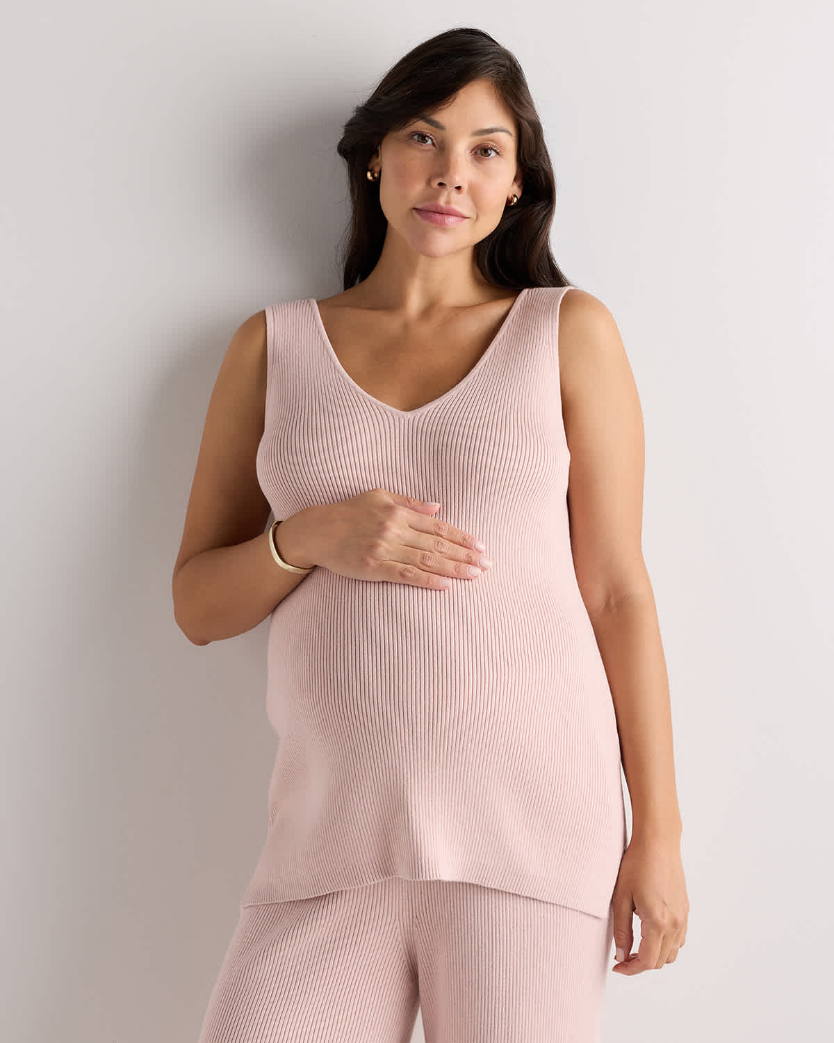 Quince Cotton Cashmere Maternity V-Neck Tank.