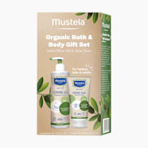 Mustela Certified Organic Bath & Body Gift Set - Fragrance-Free Skin Care Essentials with Olive Oil & Aloe Vera - Contains Cleansing Gel & Hydrating Cream for Baby, Kid & Adult - 2 Items Set