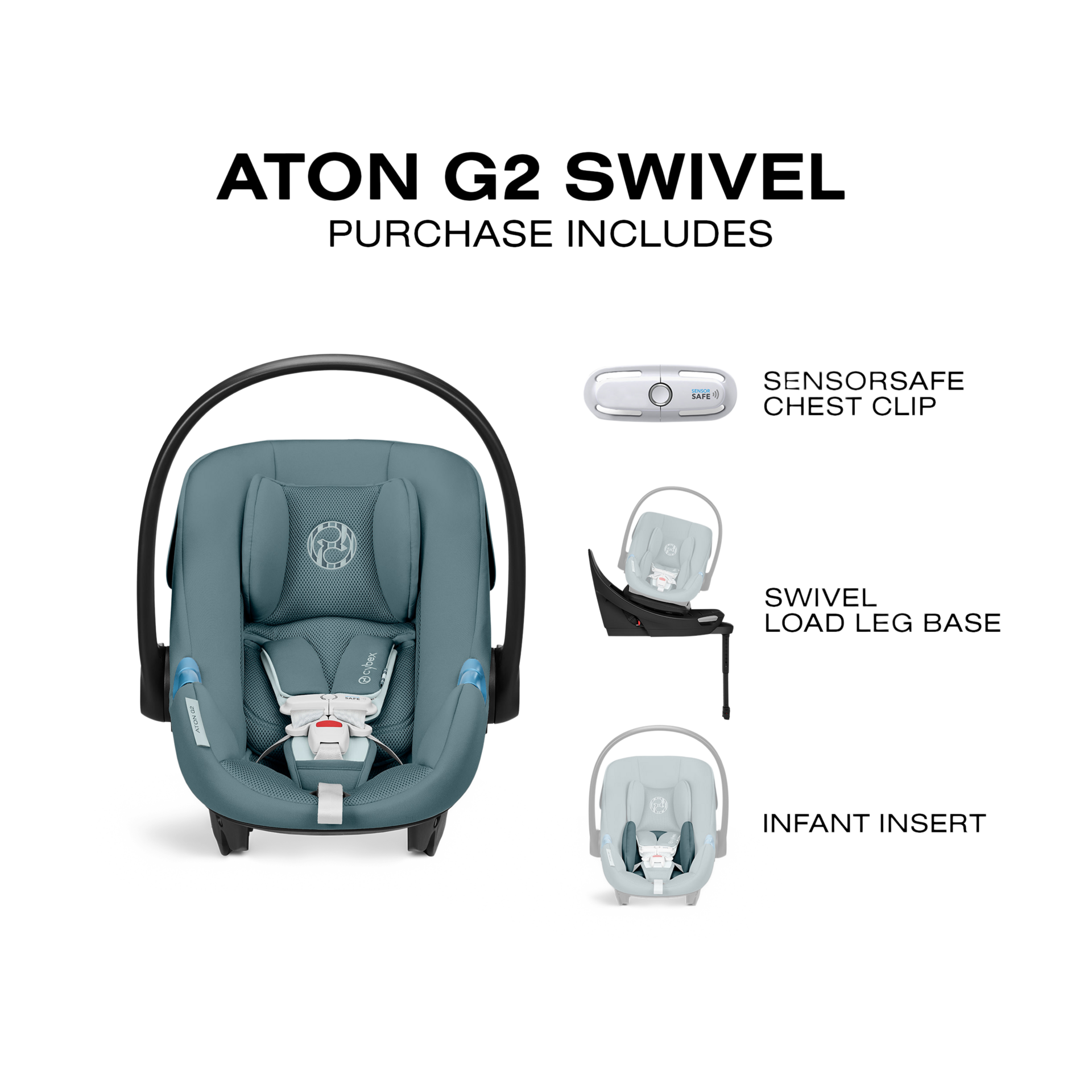 Cybex Aton G2 Swivel Infant Car Seat with Load Leg Base - Stormy Blue.