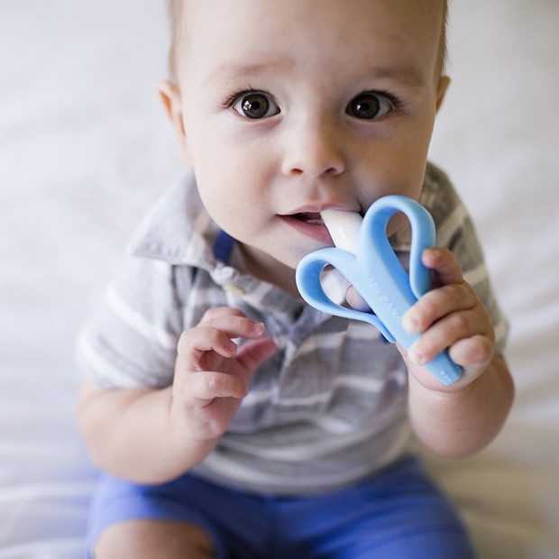 Baby Banana Teether & Infant Training Toothbrush - Blue.