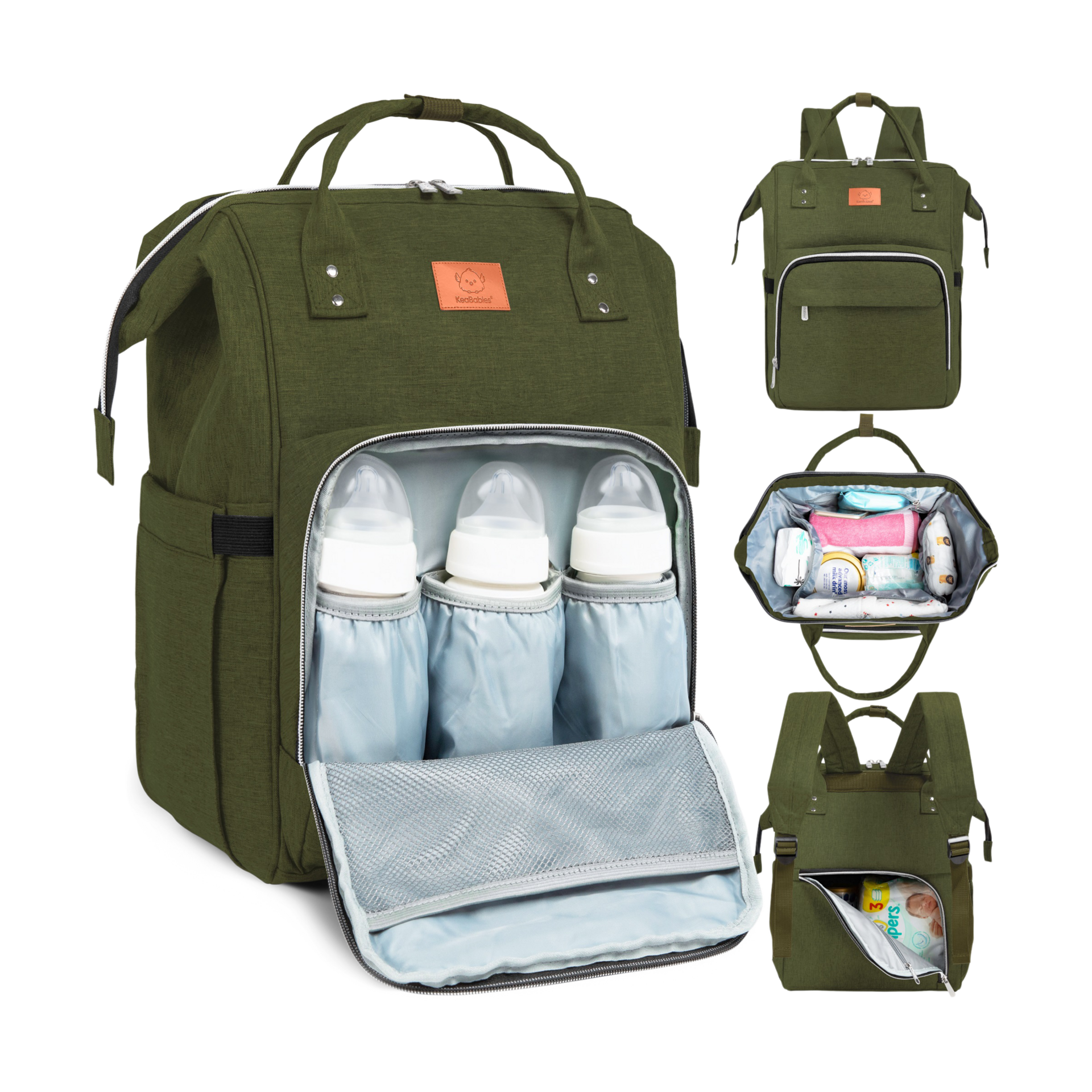 KeaBabies Original Diaper Backpack - Dark Olive.